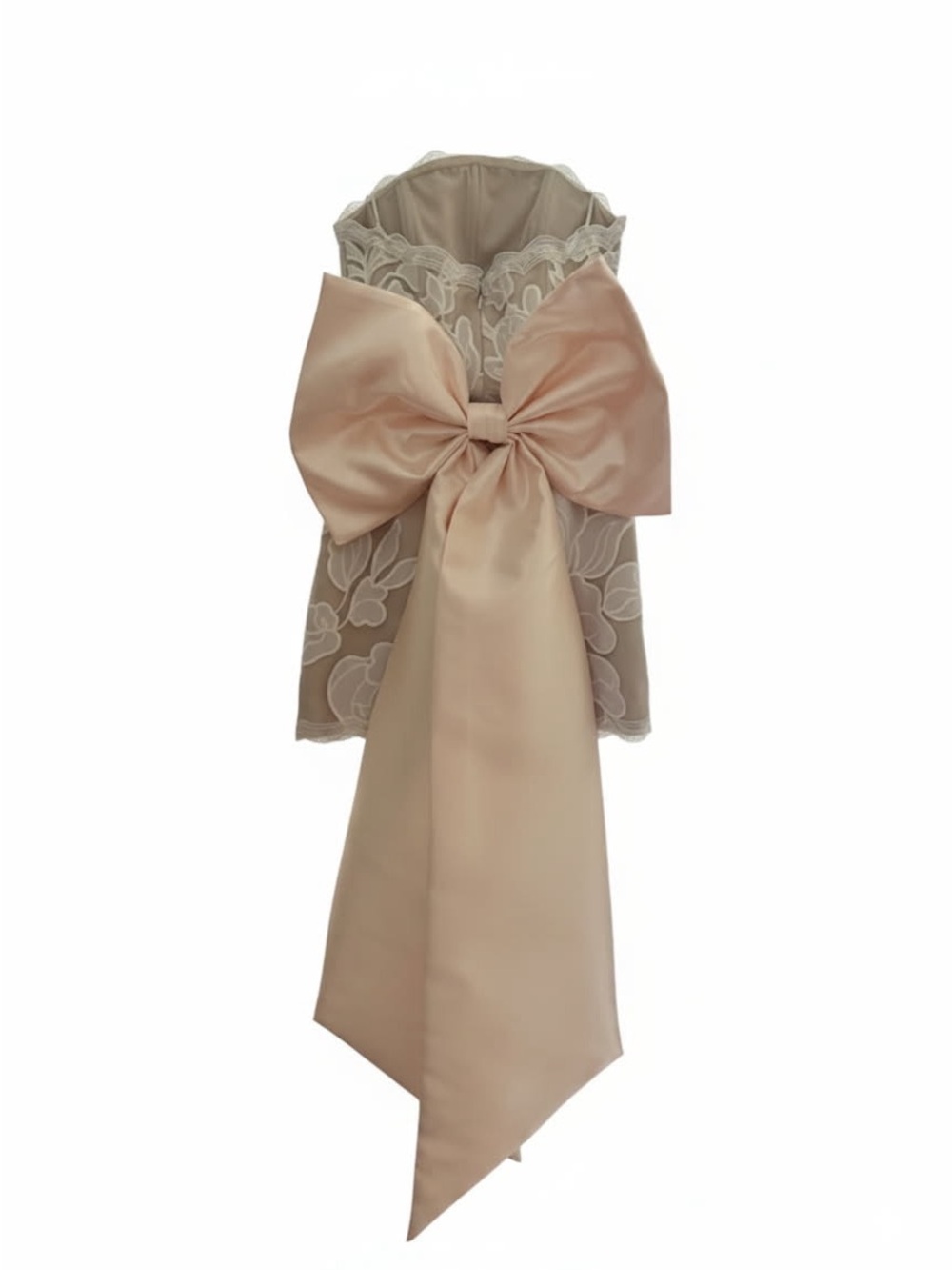 Blush Lace Mini Dress with Oversized Bow. Can be Bridal Ore Graduation dress